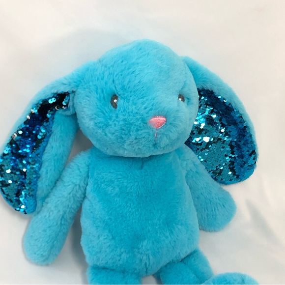 Gitzy Bunny Rabbit Plushy Stuffed Animal Blue Sequins Ears Feet Soft Toy 18”. - Picture 2 of 13